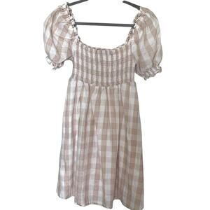 House of Harlow Revolve Women's Gingham Linen Cottagecore Nap Dress Cream Medium